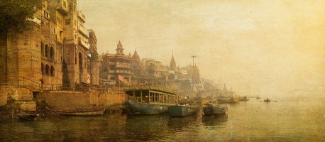 Fotografía panorámica del Río Ganges en Varanasi (antiguo Benarés), India nº02